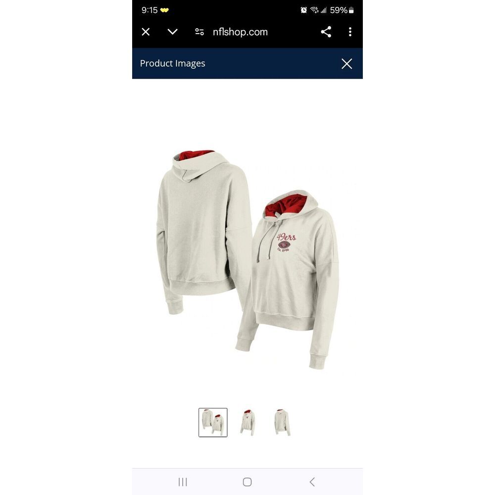 Women's San Francisco 49ers New Era Cream 3rd Down Historic‎ Pullover Hoodie Lg